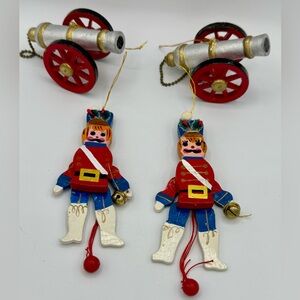 Kurt Adler Red and Blue pull string Nutcracker soldier Ornaments with Cannons
